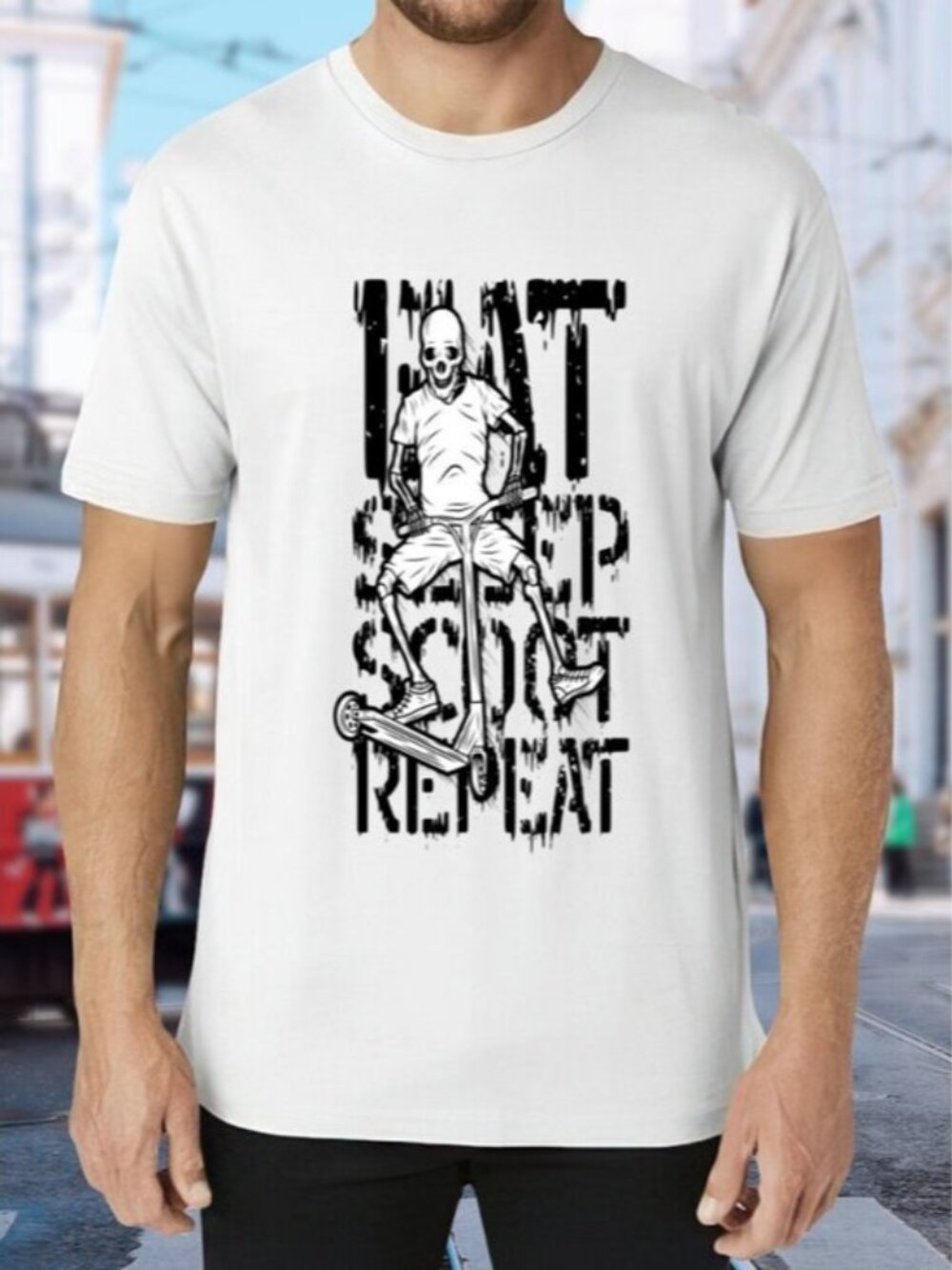 Skull Scooter Graphic Tee - White with Black Print